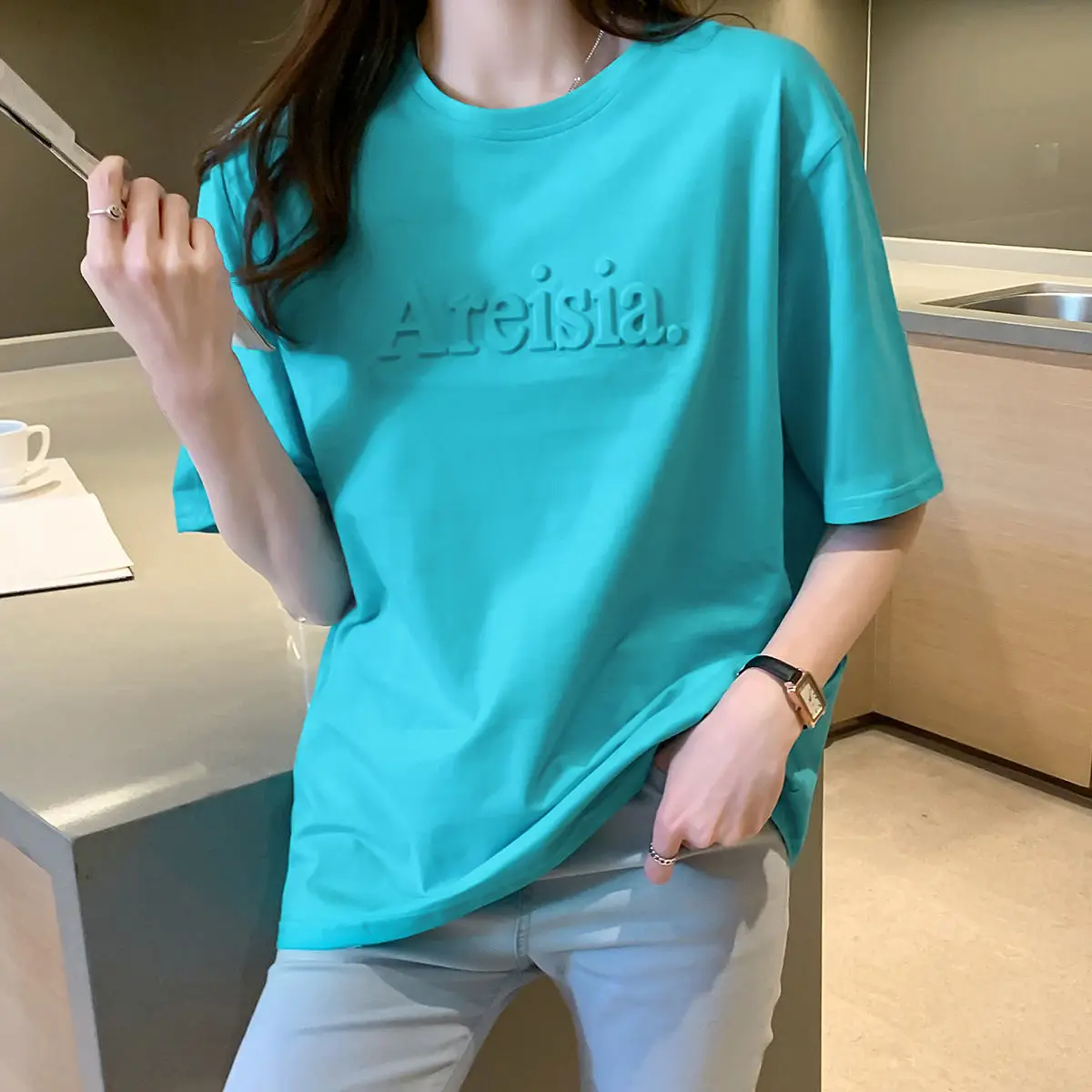 

Cotton loose letter three dimensional short sleeve T-shirt women's versatile Fashion Top