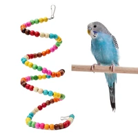 bird toys hanging multicolor rope wood beads swing cage bird spiral ladder pet bites climbing chewing hanging toy random color