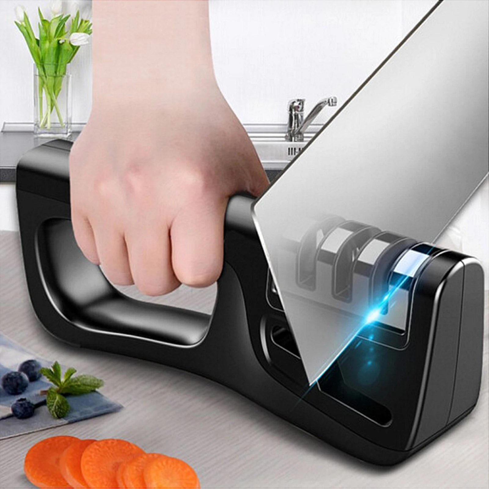 

Knife Sharpener 4 Stages Whetstone Scissors Sharpening Stone Tungsten Diamond Ceramic Grinder Kitchen Tool