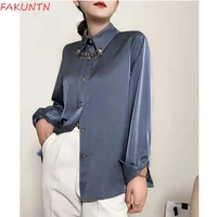 fakuntn 2021 autumn new women shirt metal chain long sleeves womens blouse polo shirts womens clothing office work clothes