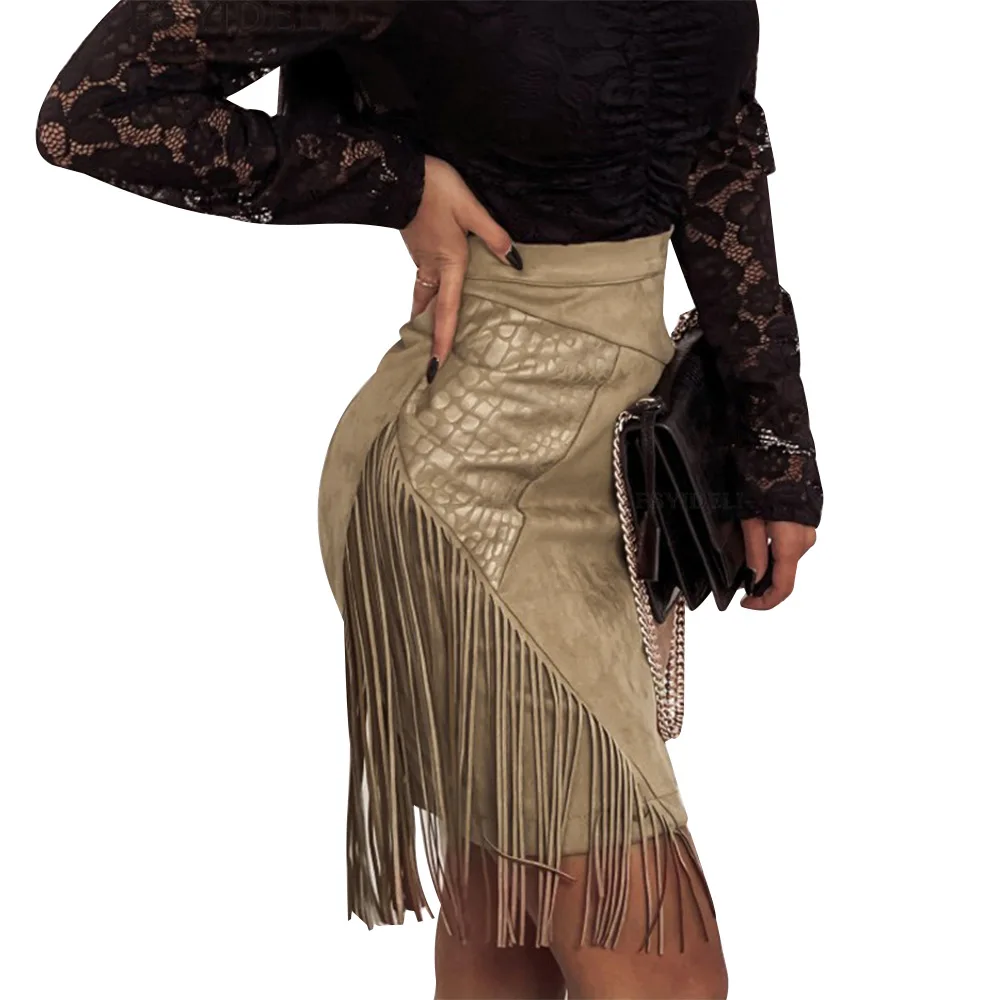 

Elegant Spring Women High Waist Side Tassel Skirts Lady Autumn Bag Hip Asymmetrical Bodycon Skirt Fashion Sexy Slim Mini Skirt