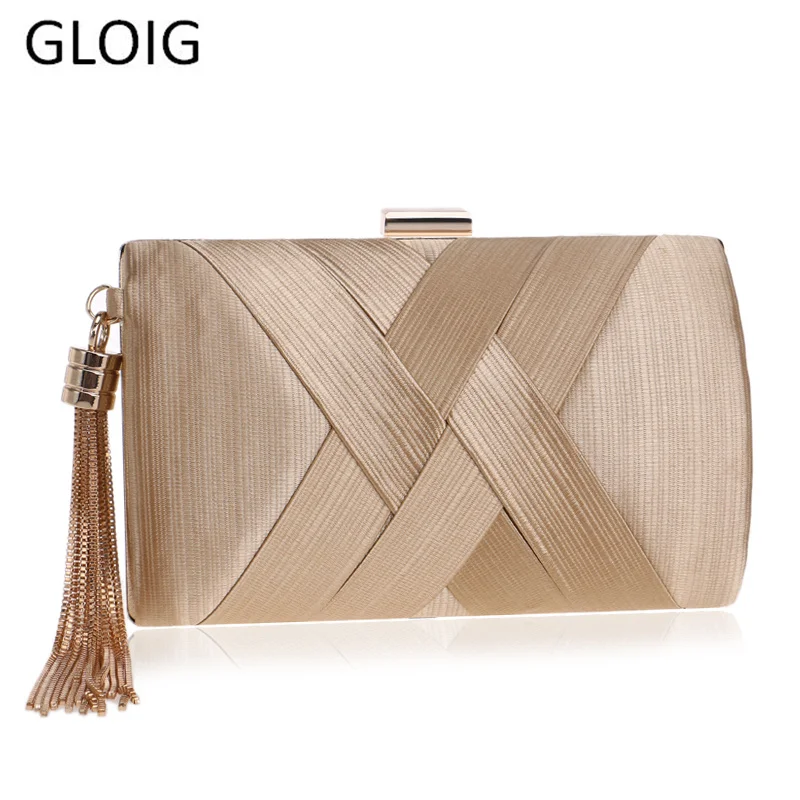 Модный женский клатч GLOIG с кисточками атласные вечерние дамские сумочки на