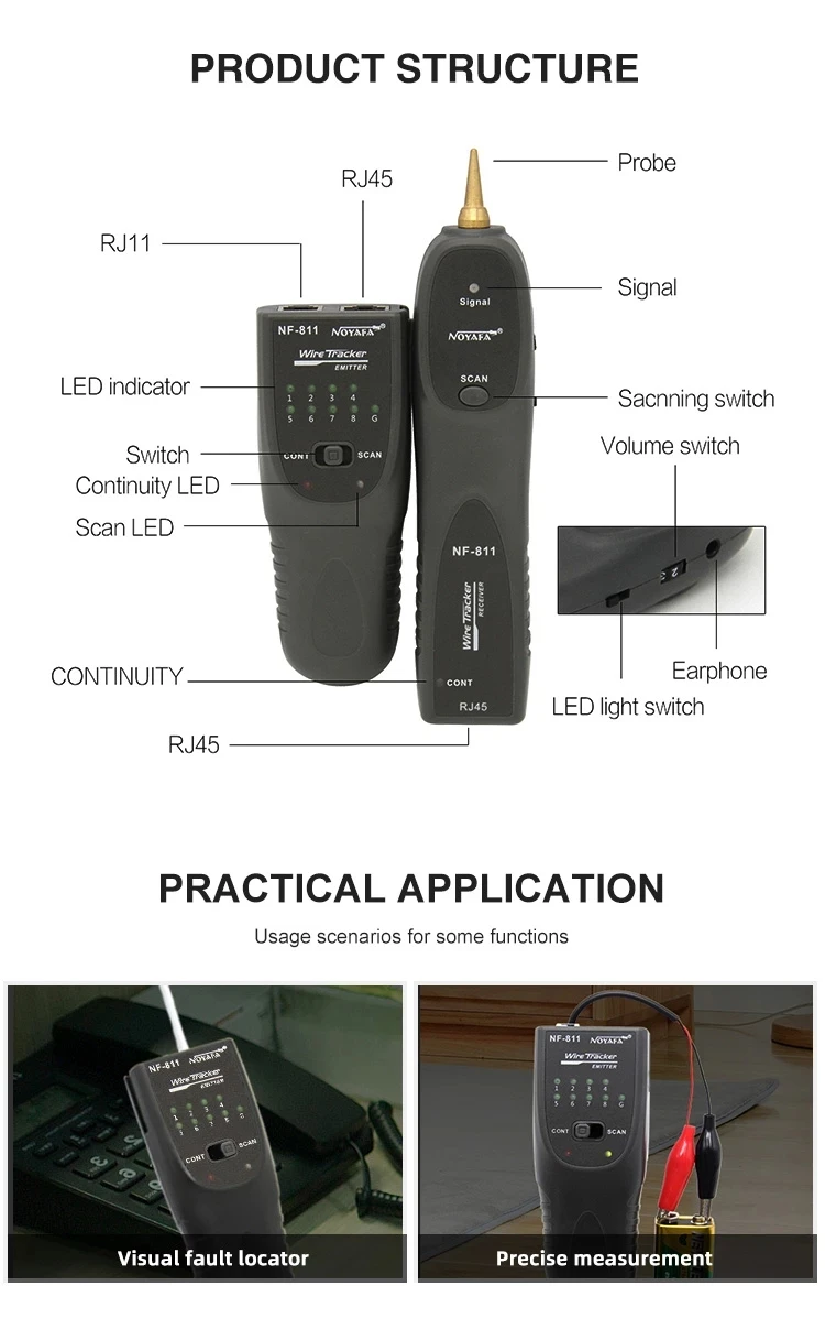 NOYAFA NF 811 RJ45 обнаружения сетевых кабелей RJ11 телефонный провод Tracker Ethernet LAN