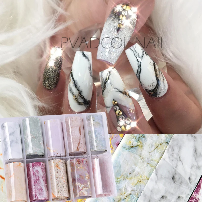 

Marble Foils Nail Art Transfer Stickers Decals Nails Foil Set Wraps Tips Slider Papers Manicure Decoration Tool