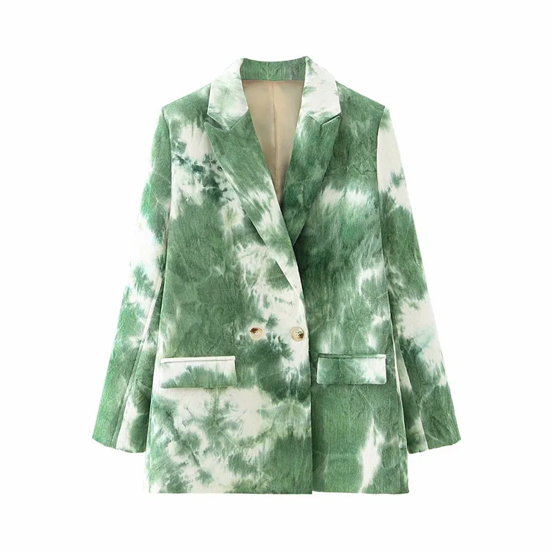 

Women Jacket Fashion Double Breasted Tie-dye Print Blazers Coat Vintage Long Sleeve Pockets Female Outerwear Chic Tops