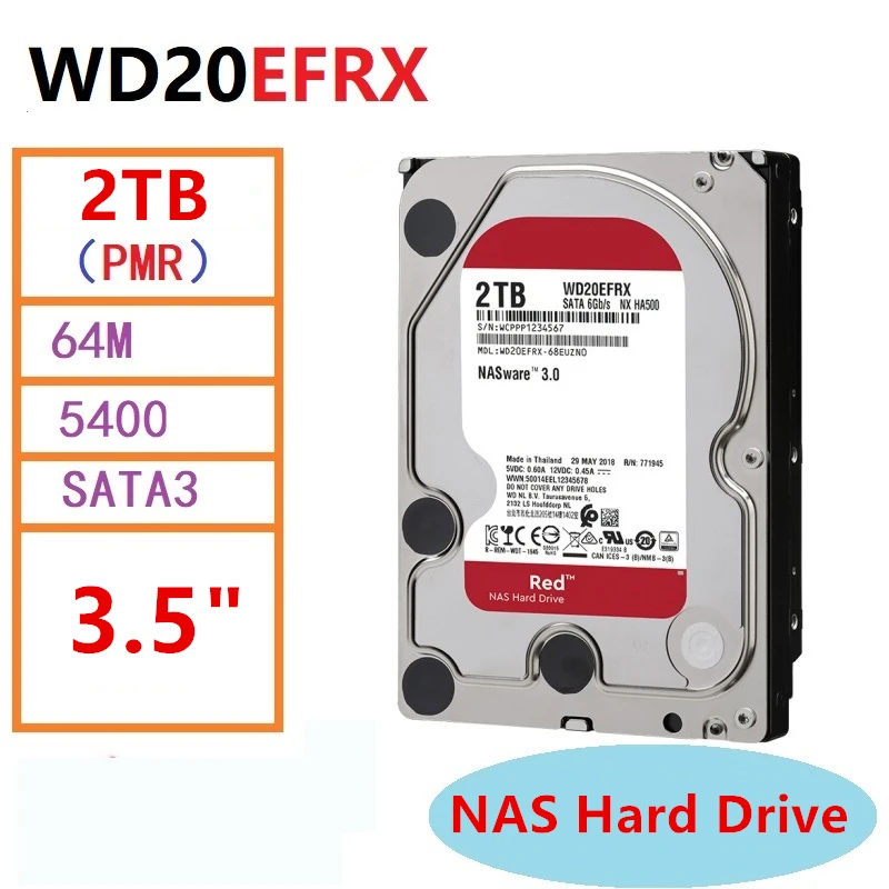 New Original HDD For WD Brand Red 2TB 3.5" SATA 6 Gb/s 256MB 5400RPM For Internal Hard Disk For NAS Hard Drive For WD20EFAX
