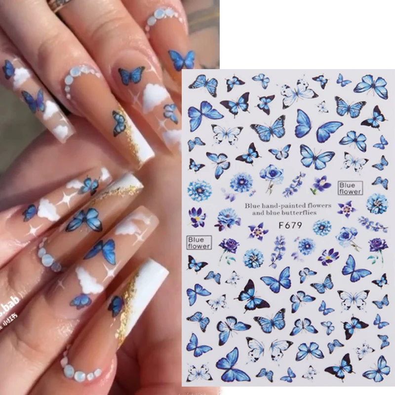 

3D Butterfly Nails Art Sticker Flower Holographic Butterflies DIY Fashion Charms Design Nail Decals Slider Wrap Nail Decoration