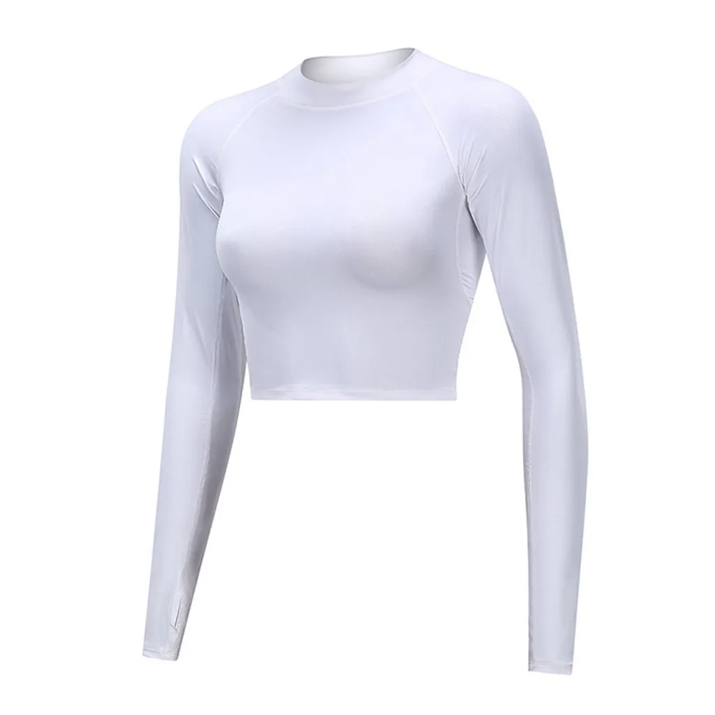

Women Gym Black Yoga Lumbar Tops Yoga Long Sleeve Workout Tops Fitness Running Sport T-Shirts Dance Training Sportswear #YL10