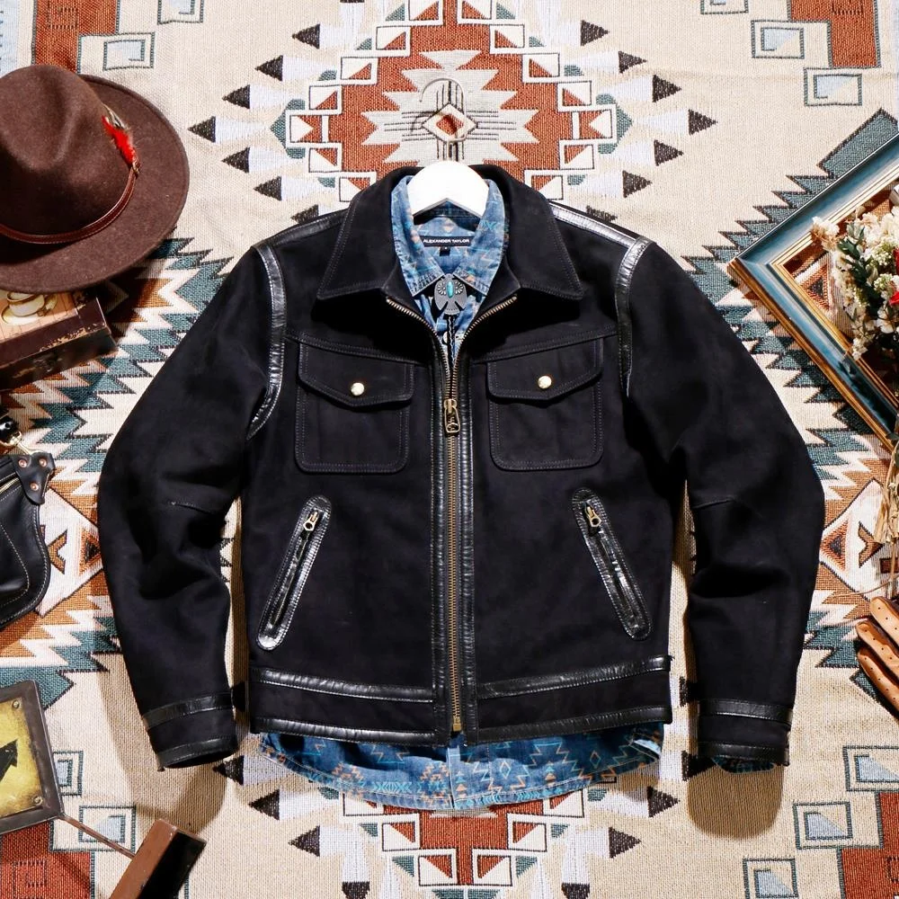 

Мужская Короткая кожаная куртка с лацканами из аргентинской телячьей кожи