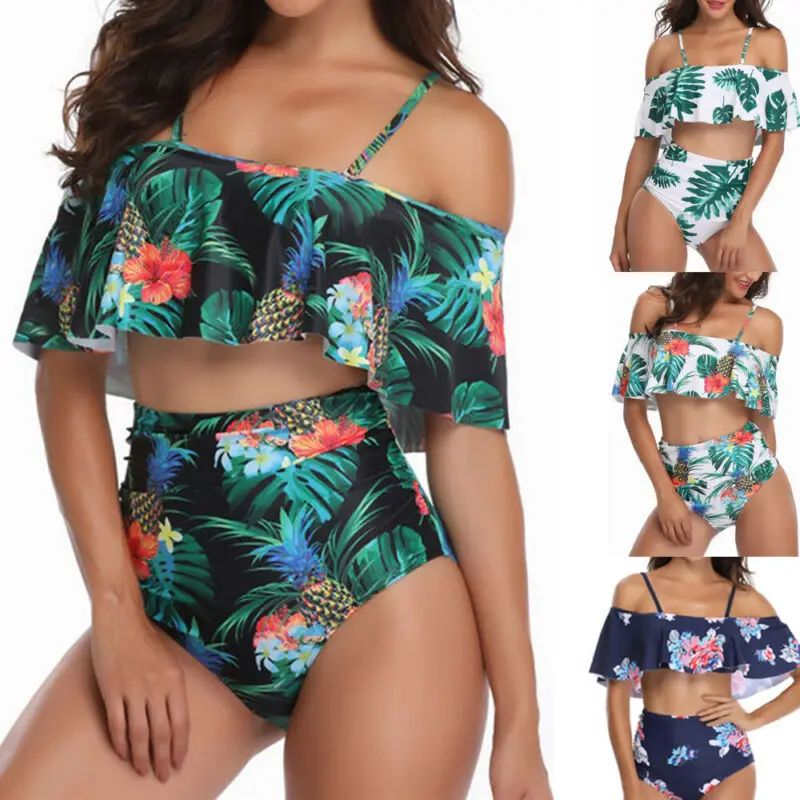 Plus Size Ruffles Women Summer Bikini Set Floral Push Up Monokini Swimsuit Ladies 2 Pieces Beach Bathing Suit Swimwear S-XXL |