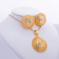 dubai 24k gold color jewelry sets for women indian ethiopia necklace pendant earrings set africa saudi arabia wedding party gift