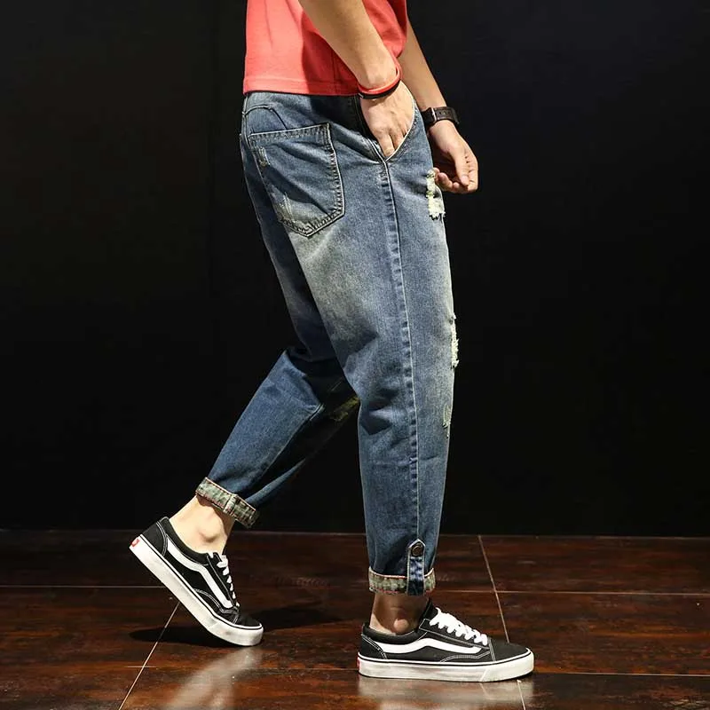Джинсы-султанки мужские 4 сезона повседневные брюки-султанки свободные брюки из