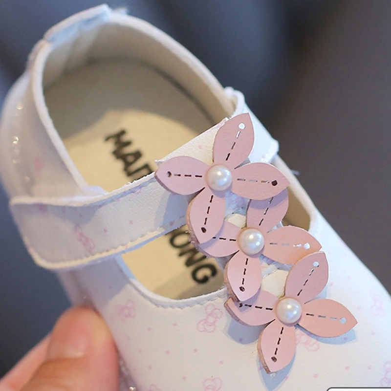 

11.5-15.5cm Brand Girls Flower Flats Shoes For Birthday Party Wedding,Beige Pink Print Fashion Autumn Dress Shoes For Toddler