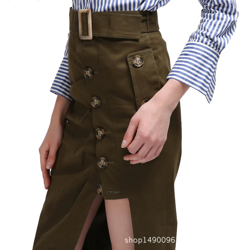 

New solid color slim skirt women's high waist irregular split waist hip skirt with belt
