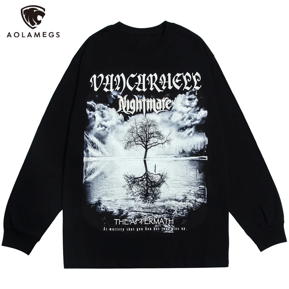 

Aolamegs толстовка мужская футболка с длинным рукавом и изображением облака дерева, мешковатые осенние плечи, высокое качество, универсальная ...