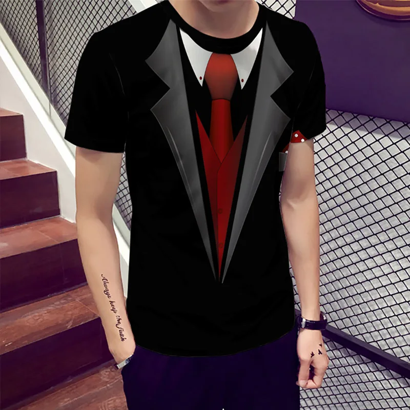 Новинка деловой костюм с принтом мужская повседневная футболка коротким рукавом