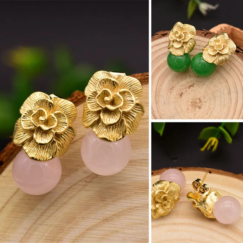 

Handmade Natural Pink Green Crystal For Women Girl Party Gift Luxury Stud Earrings Handmade Fashion Fine Jewellery Temperament