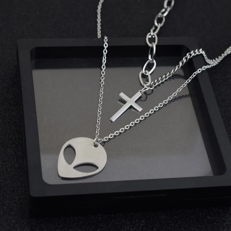 Модное двойное длинное ожерелье с крестом из нержавеющей стали для мужчин и женщин многослойное горячая