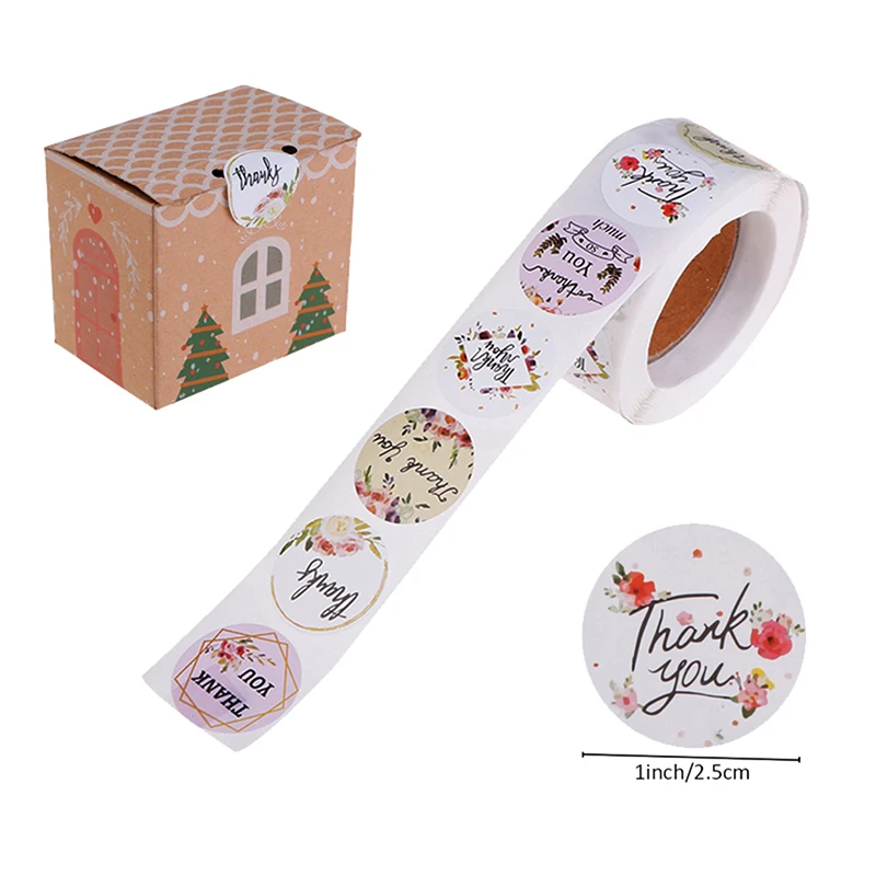

New 500Pcs/Roll Round Thank You Stickers Seal Labels With Flower Pattern Stickers Labels For Scrapbooking Stationery Stickers
