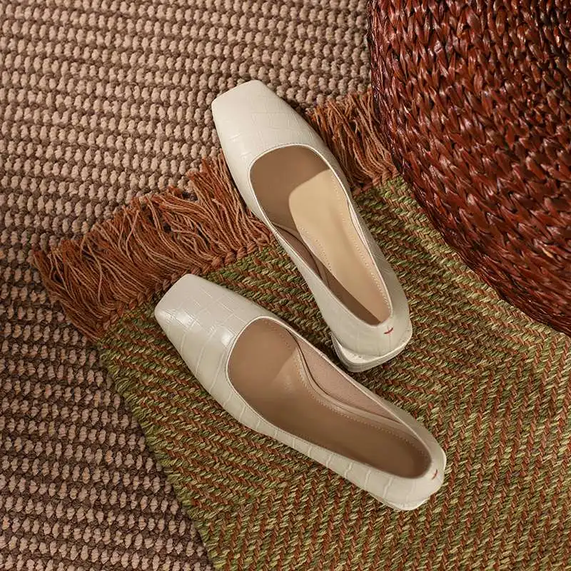 

Lanxuryee genuine leather square toe high heels simple style classic colors European style office lady fashion women pumps L84