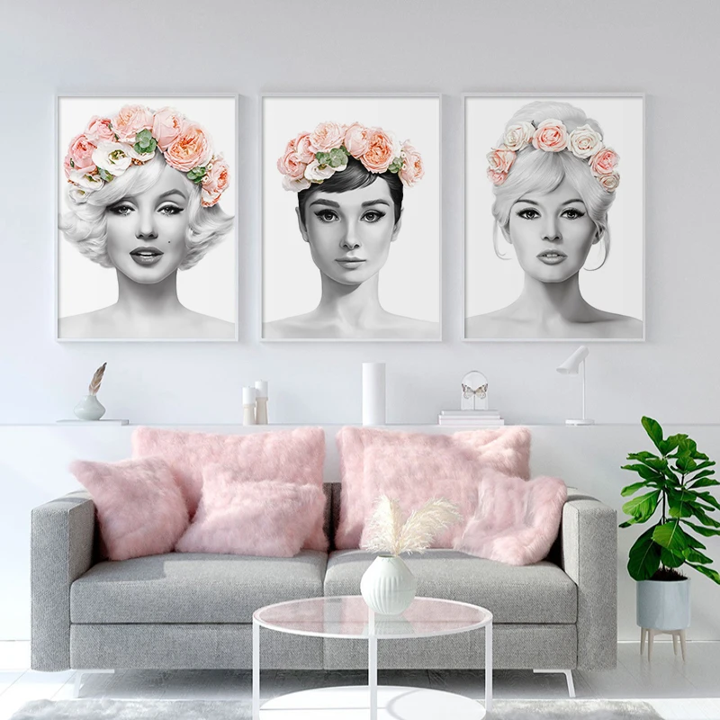 

5D DIY Poured Glue Diamond Painting Kits Scalloped Edge Floral Crown Elegant Women Wall Art Canvas Fashion Posters Home Decor