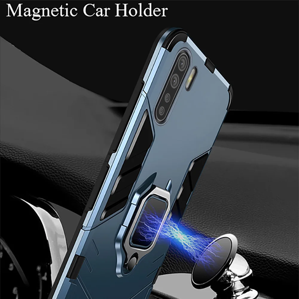 KEYSION Shockproof Armor Case for OPPO A91 A31 F15 A5 A9 2020 Ring Stand Phone Cover for Realme X50 Pro Reno 2Z 2F Find X2 Neo