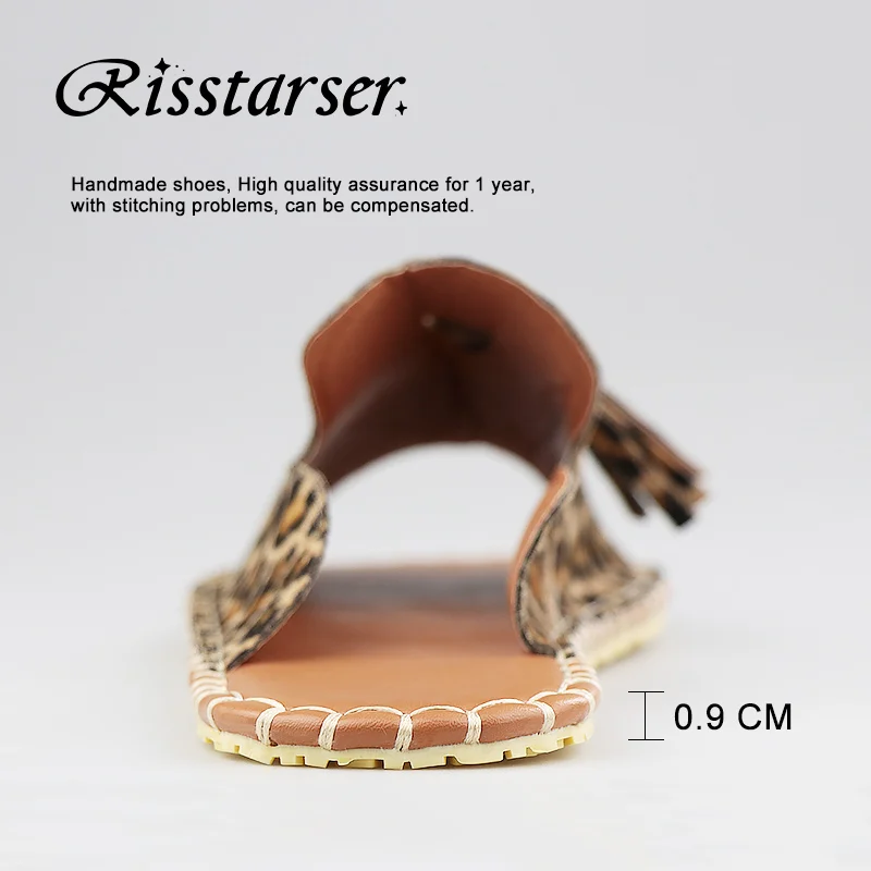 Женские тапочки Красивые женские туфли без задника с леопардовой бахромой