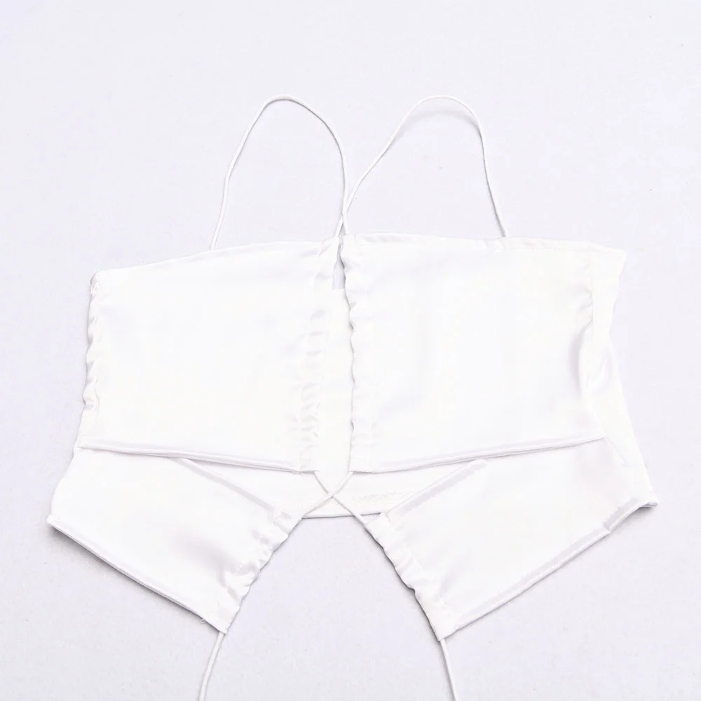 

Sexy Cross Lace Up Backless Low Cut Pleated Hollow Out Crop Top 2020 Summer Women Fashion Slim Chic Soft Club Party