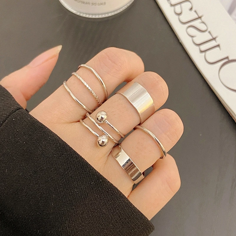 5PCS/set  Female Joint Ring Creative Simple Multi-layer Geometric Fashion Classic Opening Index Finger Rings Jewelry For Women