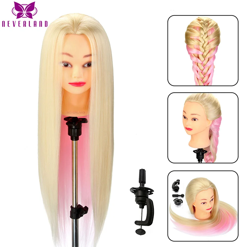 

26Inch Long Hair Hairdressing Mannequin Head Braiding Doll Head For Hairstyles Ombre Synthetic Manikin Head With Table Clamp