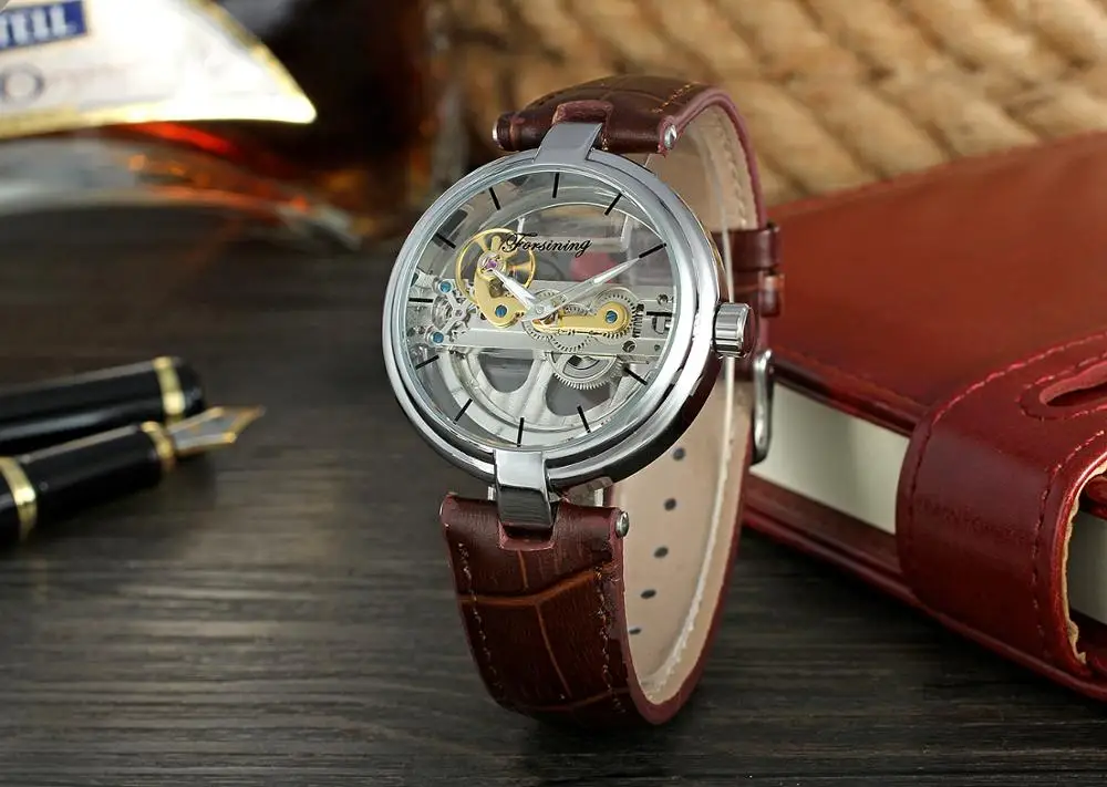 Наручные часы FORSINING с золотым мостом брендовые Роскошные автоматические