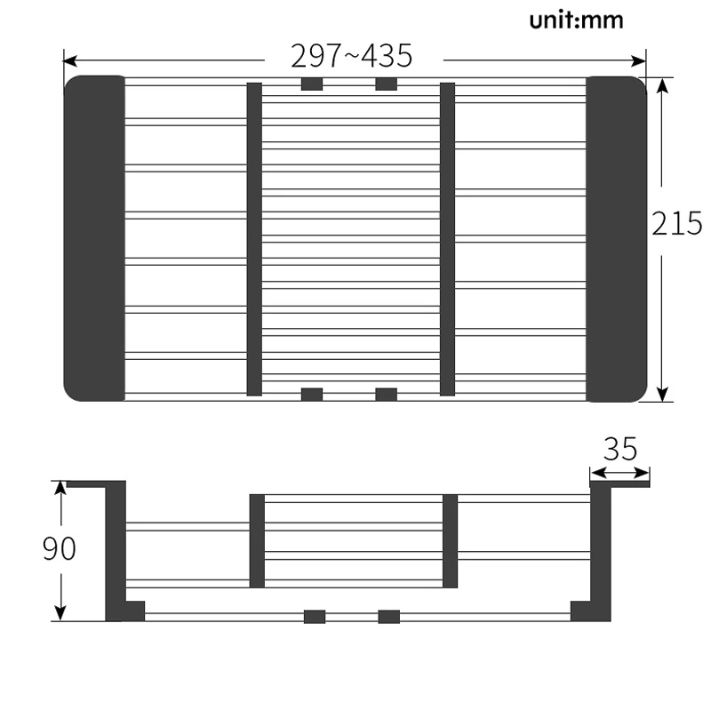 

Kitchen Sink Adjustable Rectangular Strainer Drain Fruit Vegetable Dishe Black Basket Storage Rack Stainless Steel+ABS KI-7131