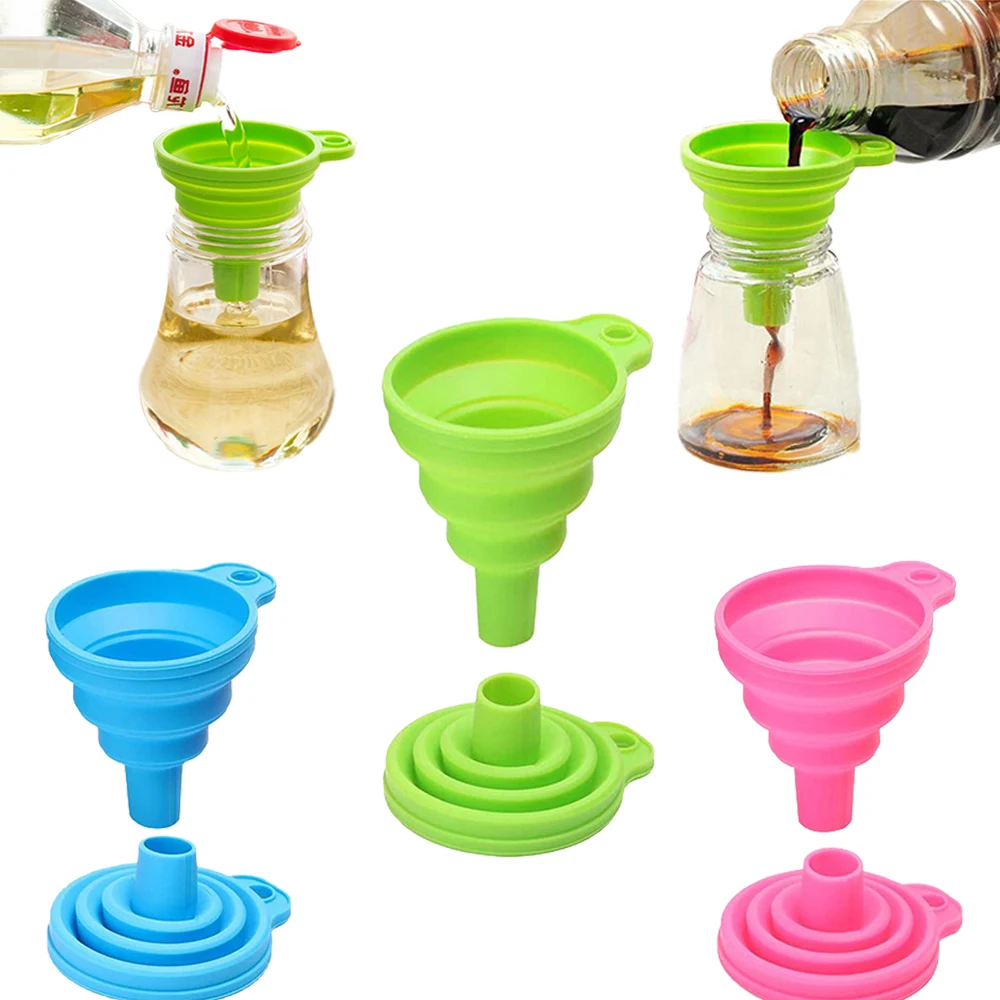 

2PC Funnel For Cans Mini Portable Oil Pot Funnel Fuel Folding Foldable Funnel Bottle Silicone Hopper Utensils For Kitchen Tools