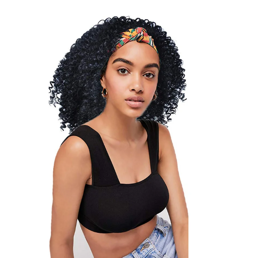 

AZQUEEN Synthetic Bouncy Curly Wigs Headband Natural Fake Hair For Women Cosplay Daily Use Heat Resistant Dark/Black