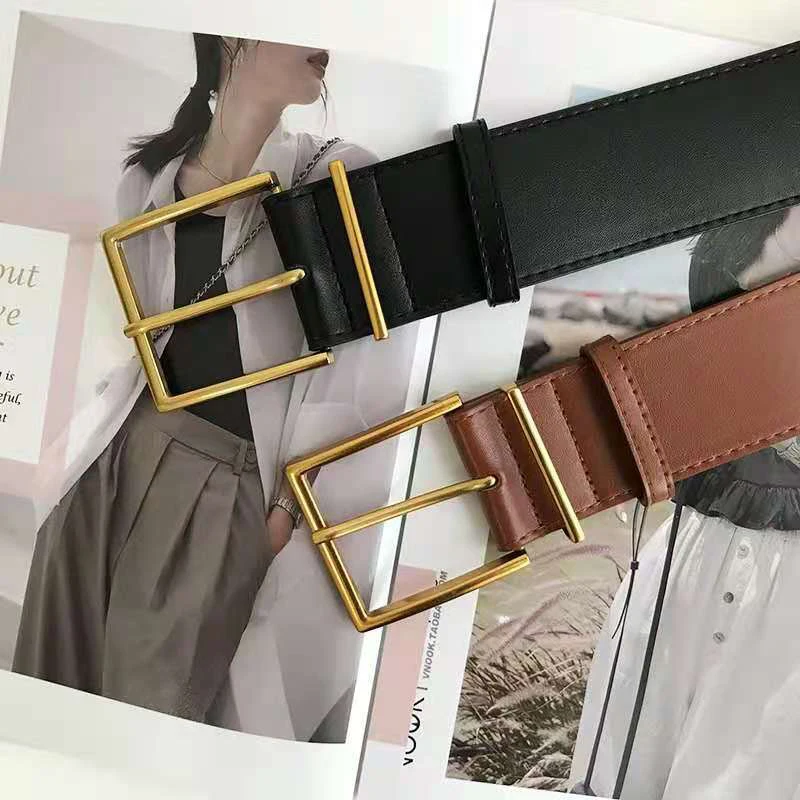 

Simplicity Wide Belt Square Pin Buckle Belt Imitation Leather Waist Belt Decorative Coat Dress Waistband Fashion Waist Seal