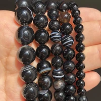 natural stone black striped agates beads for jewelry making round loose spacer onyx beads diy bracelet necklace 4681012mm