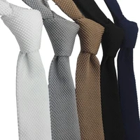 huishi slim fashion knitted ties for men 5 5 cm solid black white gray blue burgundy knitted tie