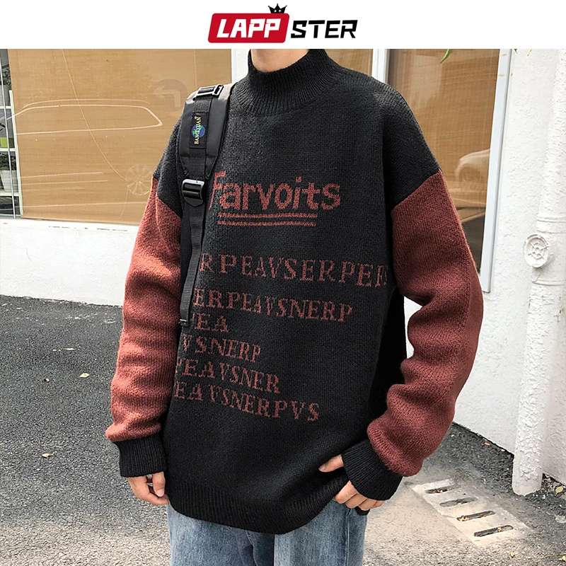LAPPSTER, мужской зимний свитер в стиле пэчворк, Женский пуловер,, водолазка, корейская мода, черная одежда, пара, цветные блоки, свитшоты