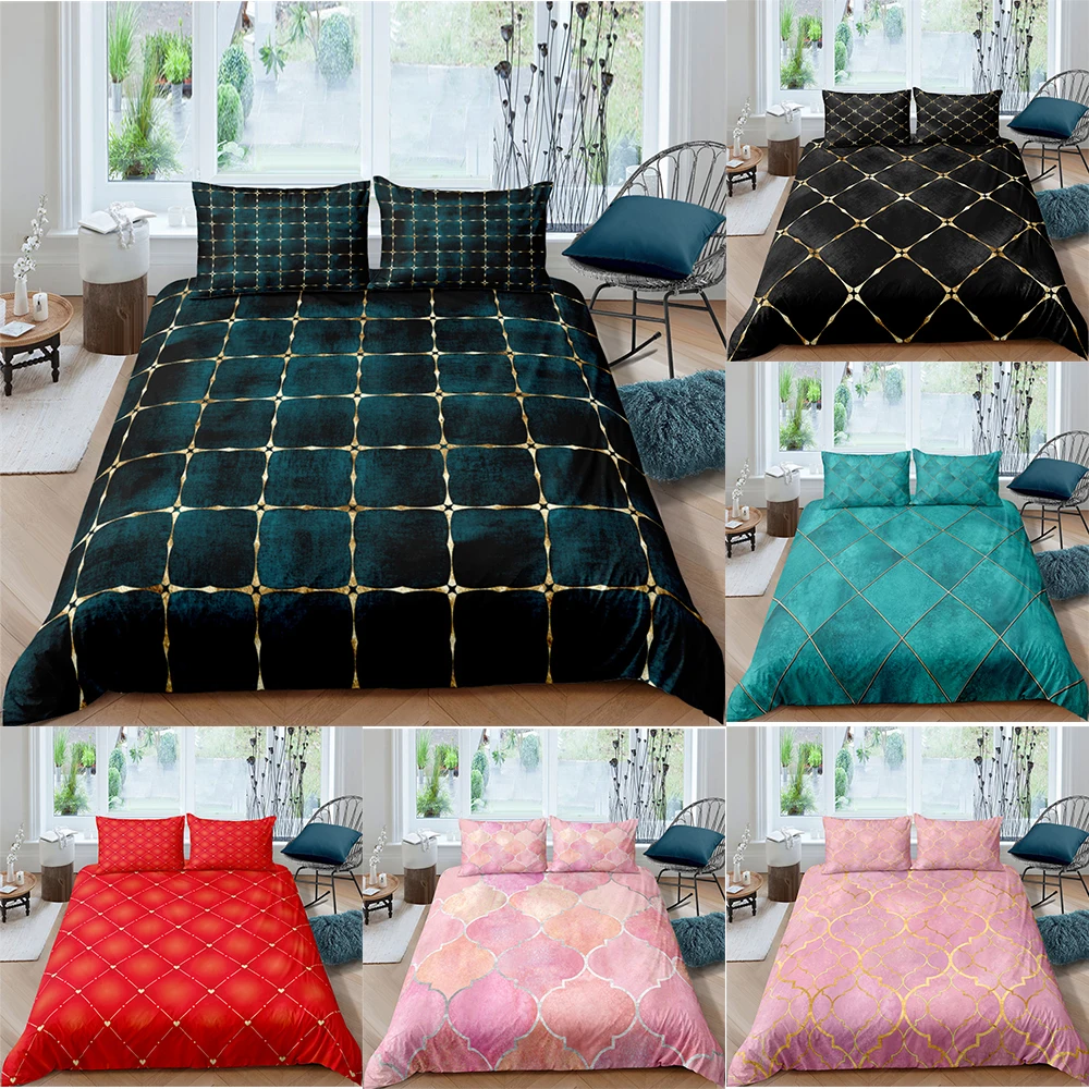 

Geometric Plaid Bedding Set 3D Print Quilt Cover and Pillowcase Single Double Full Queen King Size Girls Bed Cover 2/3 Piece