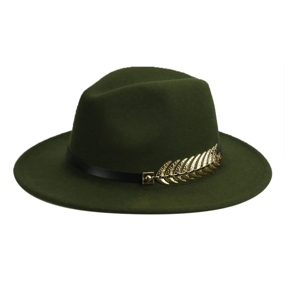 Armygreen trilby hat Зимняя фетровая шляпа с металлическим поясом, Женская фетровая шляпа с широкими полями, мужская фетровая шляпа, фетровая шляпа, Панама, кепки, винтажная верхняя шляпа, женская шапка YY18001 - Цвет: Armygreen trilby hat