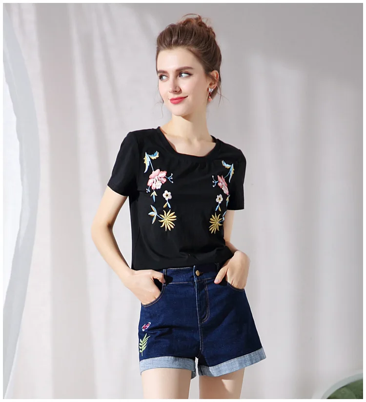 

Женские топы с цветочной вышивкой, цвет черный, L,XL