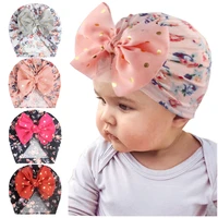new bow floral baby beanie turban hat kids hats caps for girls cotton baby bonnet elastic toddler bonnet baby cap head wear 1pc