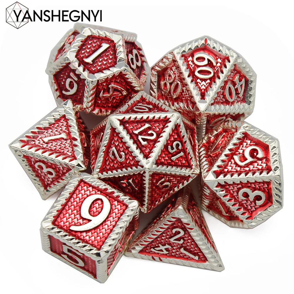 

2021 New Style DnD Metal Dice RPG MTG Include Pouch A Variety of Colors 7 Pcs Set D4 D6 D8 D10 D12 D20 Table Games Dados Dices