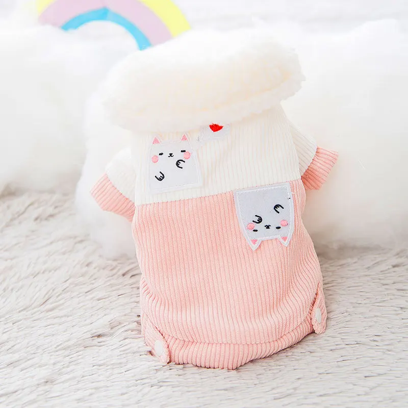 

Одежда для собак, новая одежда для собак, Осень-зима, утепленная, теплая, Вельветовая, с изображением кошек, для маленьких собак, двуногая, од...