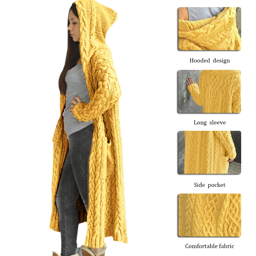 

Spring Winter Thick Solid Cardigan Sweater Women Casual Loose Hooded Sweater Coat Female Long Sweater