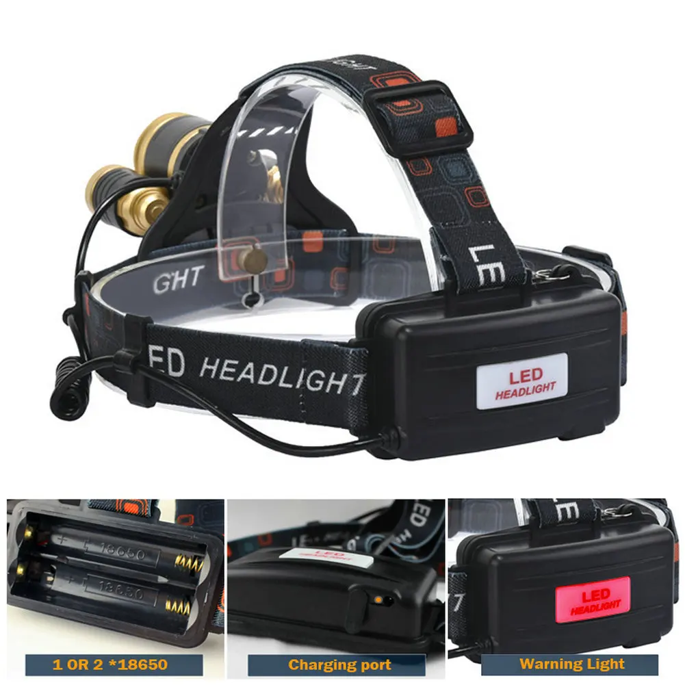 10000лм желтый свет светодиодный налобный фонарь xml T6 Перезаряжаемый 18650 зум-фокус