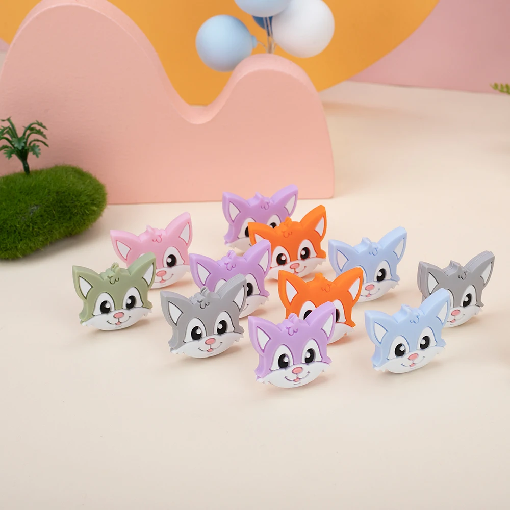 

Sunrony 10pcs Cartoons Fox Baby Rodent BPA Food Free Silicone Teething Nursing Pacifier Clip Silicone Beads