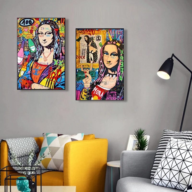 

Mona-Lisa Graffiti Abstract Wall Art Canvas Paintings On The Wall Decoration Poster And Prints For Modern Home Living Room Decor