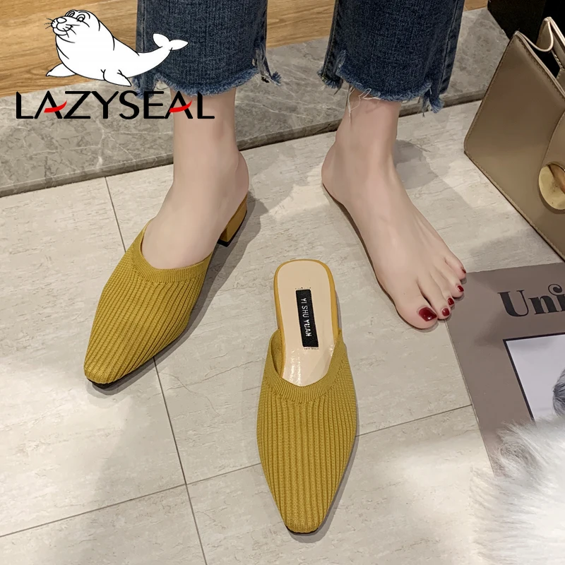 Шлепанцы LazySeal женские на квадратном каблуке 3 5 см сланцы летние мюли дышащая