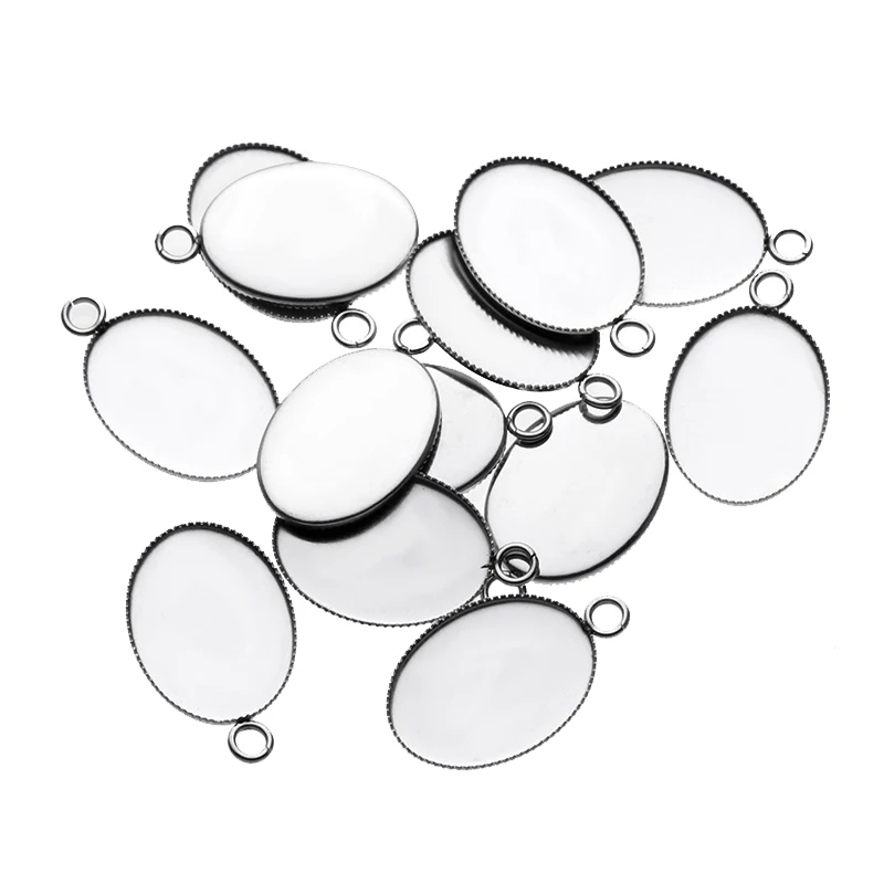 20pcs Stainless Steel 13x18/18x25mm Oval Blank Jagged Bezel Charms Pendant Cabochon Base For DIY Jewelry Making Accessories - купить по